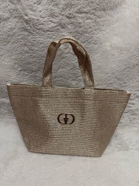 Dior Gold Metallic Straw Tote Bag with Logo Accent- GWP